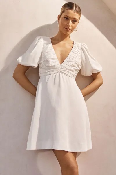 Льняное платье мини Raffy с V-образным вырезом Forever New, белый