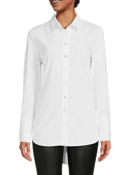 Рубашка-туника на пуговицах с высоким низким вырезом Ellen Tracy, белый