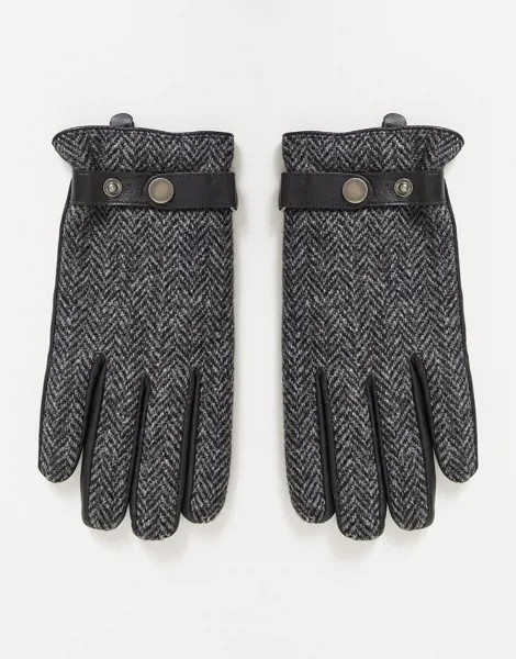 Перчатки из кожи и твида Boardmans-Черный цвет