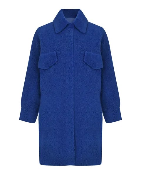 Синее пальто из овчины с карманами Blancha