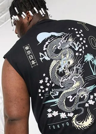 Черная oversized-майка с принтом дракона на спине ASOS DESIGN Plus-Черный цвет
