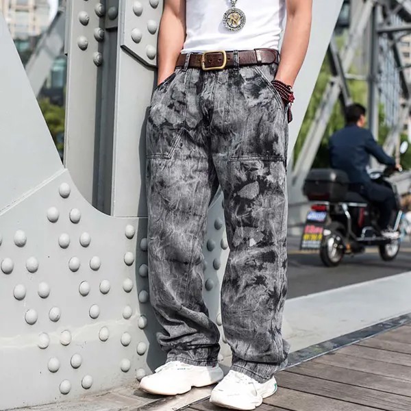 Модные камуфляжные джинсы в стиле хип-хоп для мужчин повседневные джинсовые штаны свободного кроя, свободные джинсы с дырками на коленях пр...