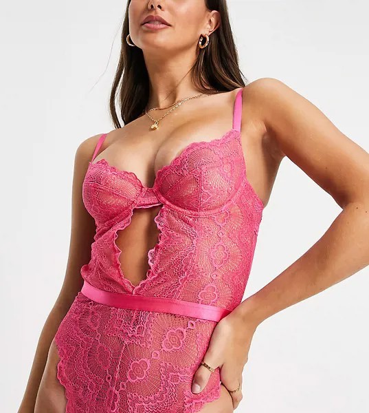 Розовое кружевное боди с лифом на косточках ASOS DESIGN Tall Rosie-Розовый цвет