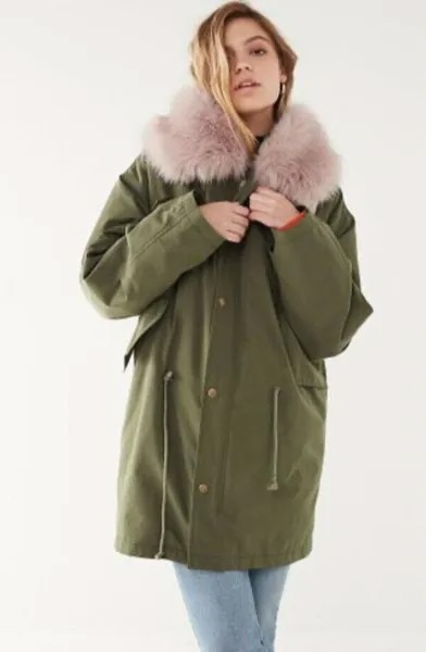 Urban Outfitters Harper Parka Пальто из искусственного меха с капюшоном Одеяло Оливковое S НОВИНКА 199 долларов США