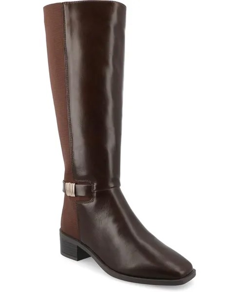 Женские ботинки Londyn Tru Comfort из пеноматериала широкой ширины, стандартный наборный каблук, квадратный носок на блочном каблуке Journee Collection, цвет Brown