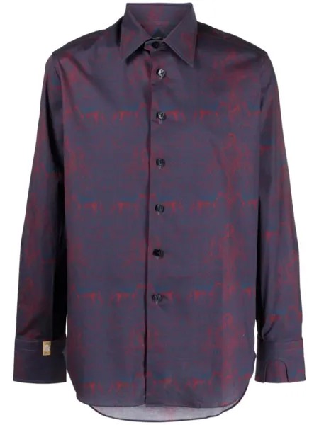 Billionaire lion-print cotton shirt, синий