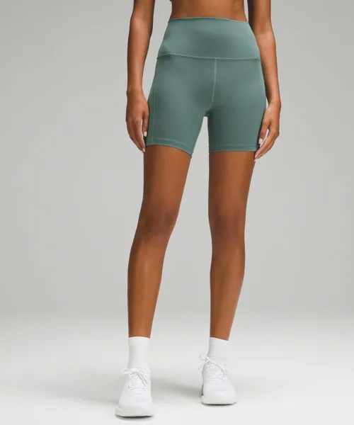 Шорты Wunder Train с высокой посадкой и карманами Lululemon, зеленый