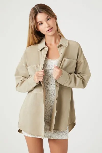 Рубашка оверсайз на пуговицах из твила Forever 21, хаки
