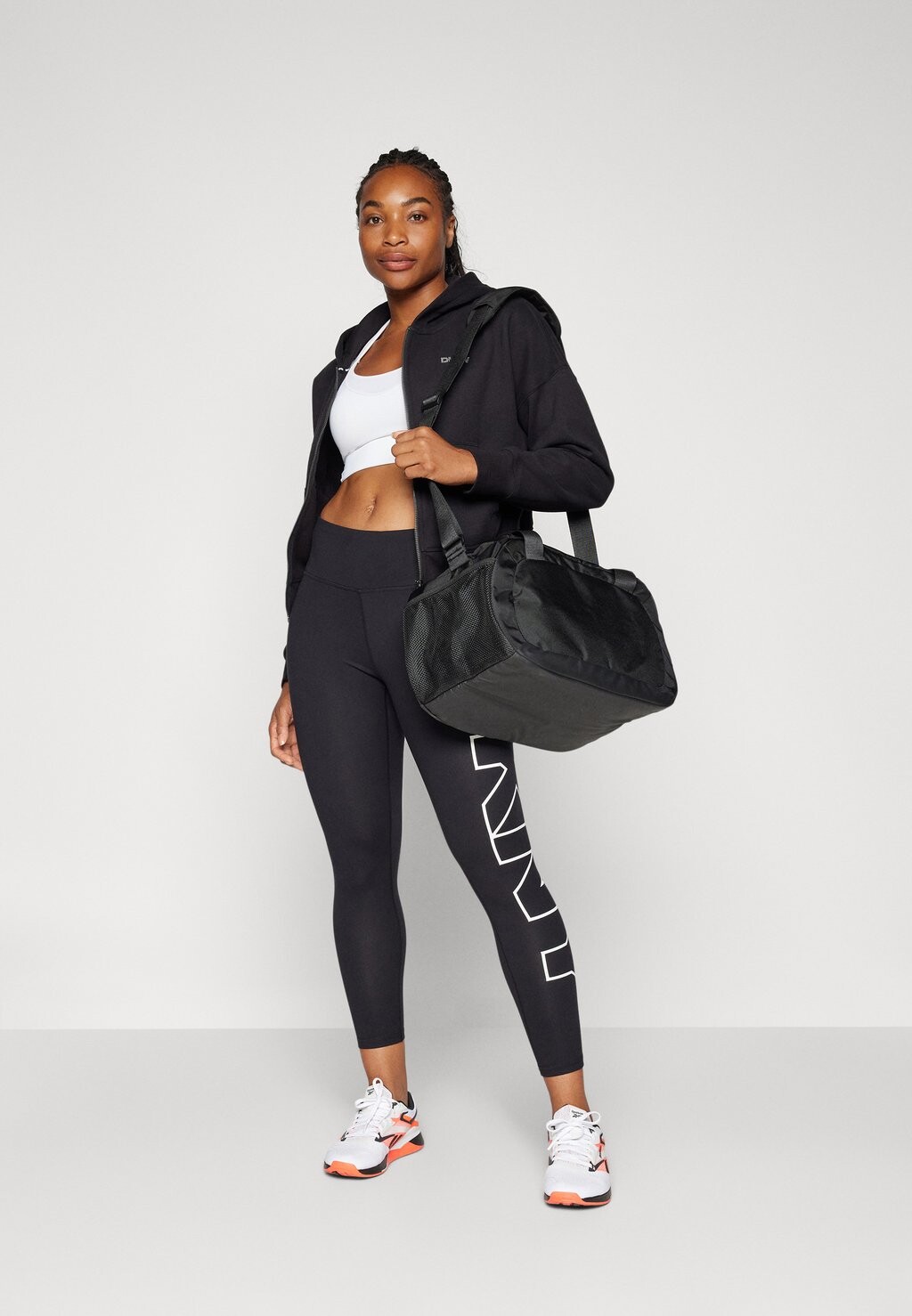 Толстовка STACKED MIXED RHINESTONE LOGO FULL ZIP HOODIE WITH POCKETS DKNY, черный