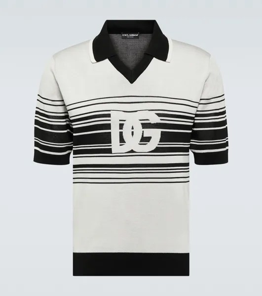 Рубашка-поло из шелкового жаккарда в полоску с логотипом Dolce&Gabbana, мультиколор