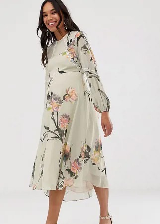 Платье миди с цветочным принтом и длинными рукавами Hope & Ivy Maternity-Мульти