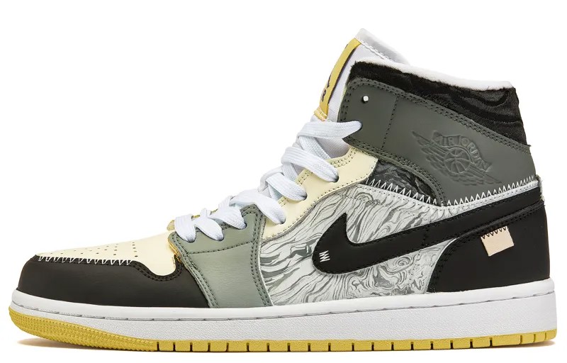 Кроссовки Air Jordan 1 Vintage Basketball Shoes Women's Mid-top Grey/yellow/black, светло-серый