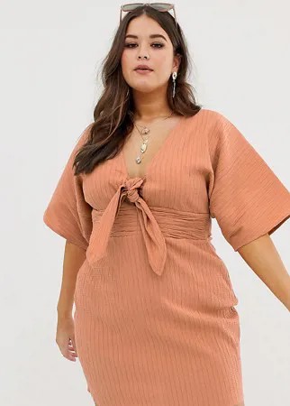 Фактурное платье мини с рукавами-кимоно ASOS DESIGN Curve-Оранжевый цвет
