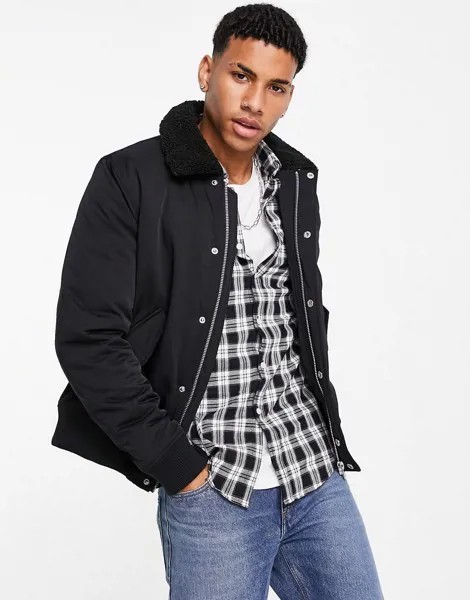Черная куртка бомбер с воротником «борг» Topman-Черный цвет