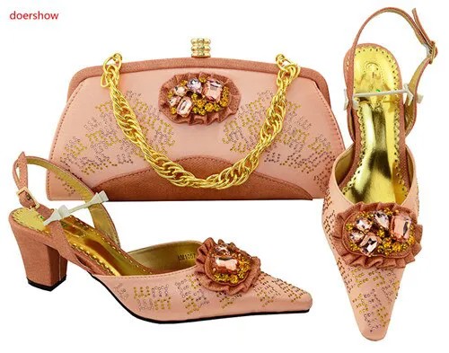 Doershow итальянская персиковая обувь с подходящими сумками, нигерийская обувь и подходящие сумки, африканская женская свадебная искусственна...