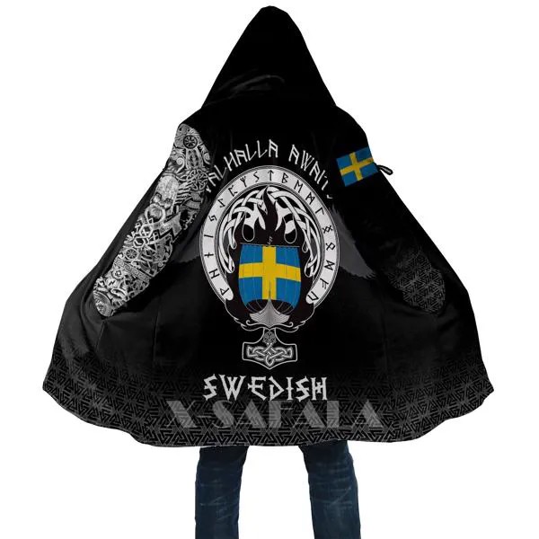 Стиль викингов шведская Толстовка Drakkar с 3D принтом, длинное спортивное пальто, одеяло с капюшоном, плащ, Толстая куртка, хлопковые пуловеры, ...