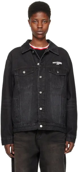 Черная джинсовая куртка с эффектом потертостей We11Done