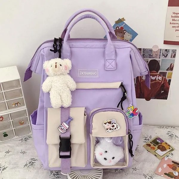 2021 Preppy Фиолетовый рюкзак Женщины Водонепроницаемые конфеты Цвета Рюкзаки Причудливые школьные сумки для девочки-подростка Симпатичный рюкзак для путешествий