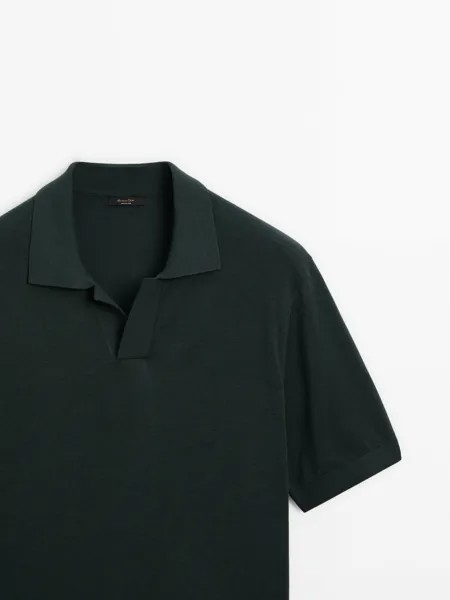 Трикотажная рубашка-поло из смесового хлопка Massimo Dutti, green billiard
