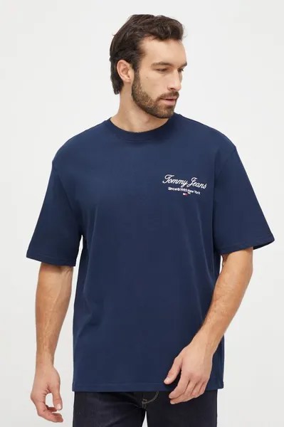 Хлопковая футболка Tommy Jeans, темно-синий