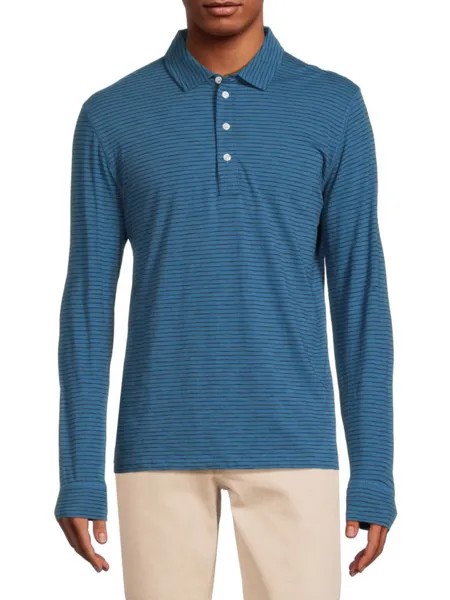 Полосатая рубашка-поло с длинными рукавами Billy Reid, цвет Royal Blue