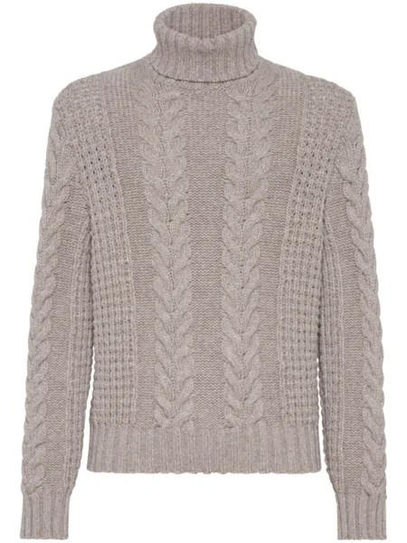 Brunello Cucinelli кашемировый джемпер фактурной вязки, коричневый