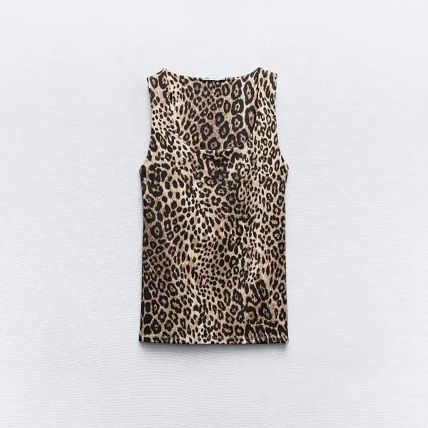 Топ Zara Polyamide With Wide Straps, леопардовый принт