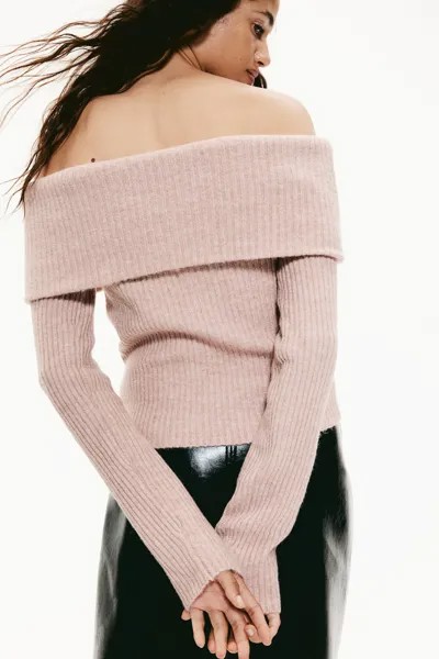 Свитер с открытыми плечами H&M, розовый