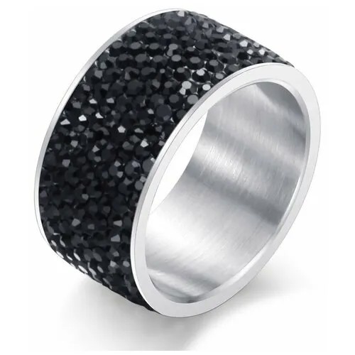 Кольцо помолвочное TASYAS, кристалл, размер 17.5, серебряный, черный