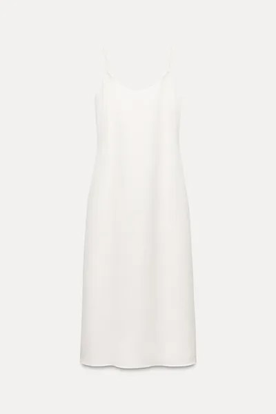 Платье Zara Zw Collection Linen Blend Midi, белый