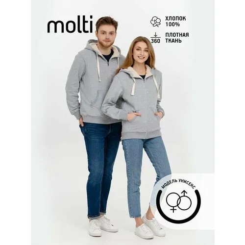 Толстовка molti, размер 46, , серый/серый