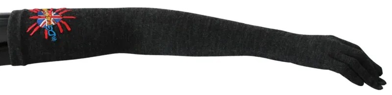 DOLCE - GABBANA Перчатки из натуральной шерсти Серые #DGLovesLondon Варежка с вышивкой 580 долларов США