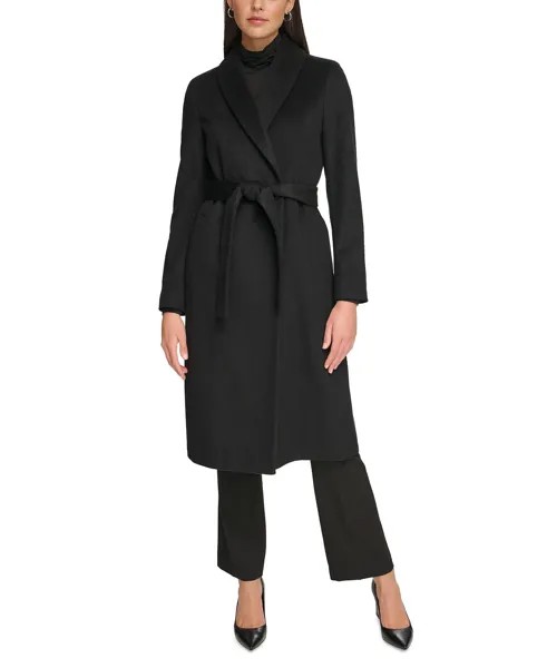 Женское пальто с шалевым воротником и поясом Calvin Klein, черный