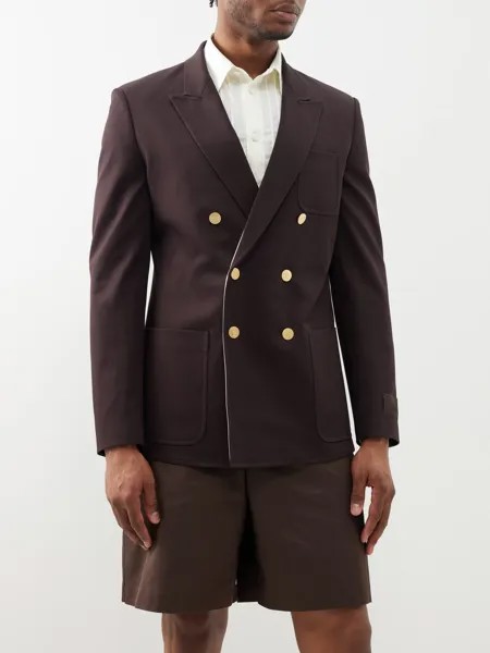 Двубортный костюмный пиджак из твила Valentino Garavani, коричневый