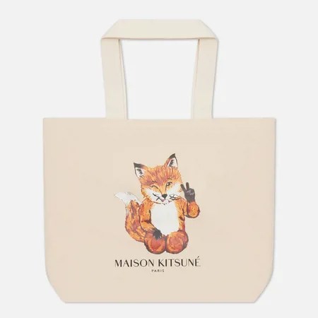 Сумка Maison Kitsune All Right Fox Classic Tote, цвет бежевый