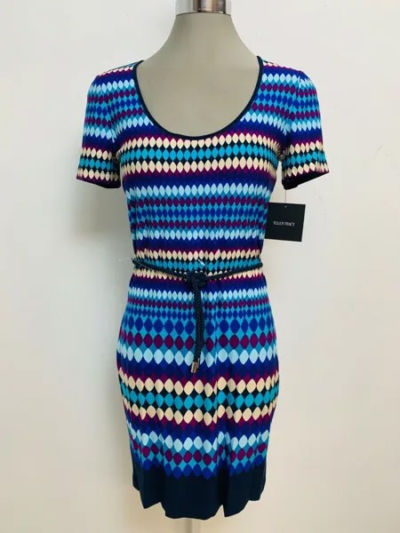Ellen Tracy NWT повседневное летнее платье с геометрическим принтом и веревочным поясом, размер 2,4,6