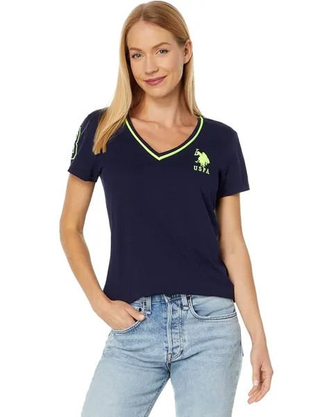 Футболка U.S. POLO ASSN. V-Neck Neon Trim Tee, цвет Navy/Yellow