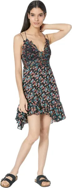 Платье Free People Adella Printed Mini Slip, цвет Black Combo