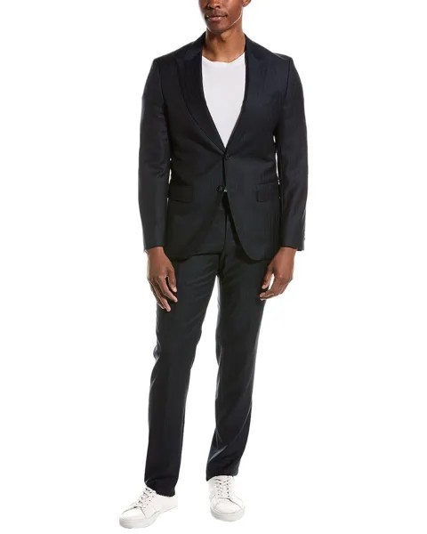 BOSS Hugo Boss Шерстяной костюм и брюки с плоской передней частью, синий