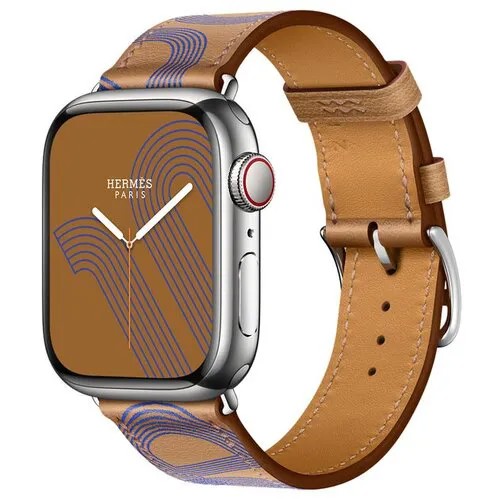 Умные часы Apple Watch Hermès Series 7 GPS + Cellular 41мм Stainless Steel Case with Circuit H Single Tour, серебристый/Biscuit/Bleu Électrique