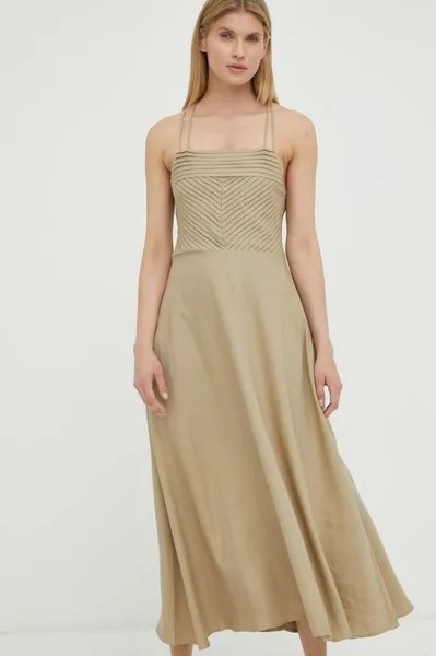 Платье из смесового льна от Oxalis Franca Bruuns Bazaar, бежевый