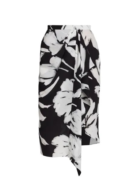 Драпированная шелковая юбка с цветочным принтом Michael Kors Collection, белый