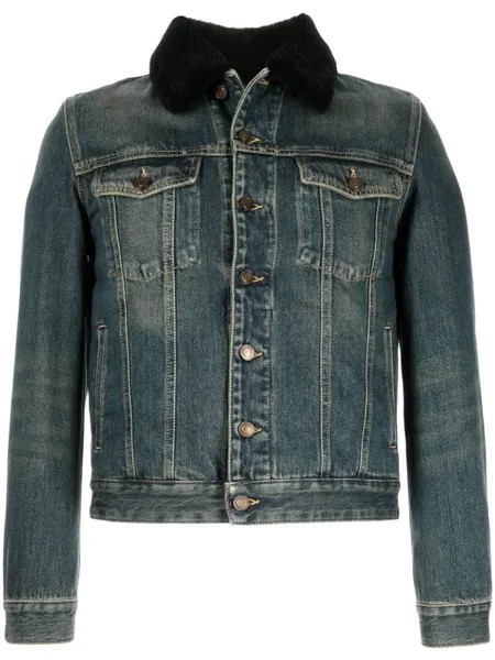 Saint Laurent джинсовая куртка с воротником из шерпы, синий