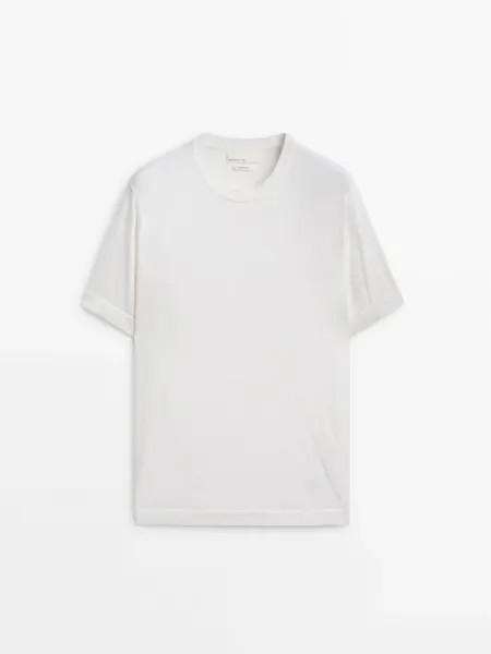 Трикотажная футболка из смеси шерсти и кашемира Massimo Dutti, кремовый