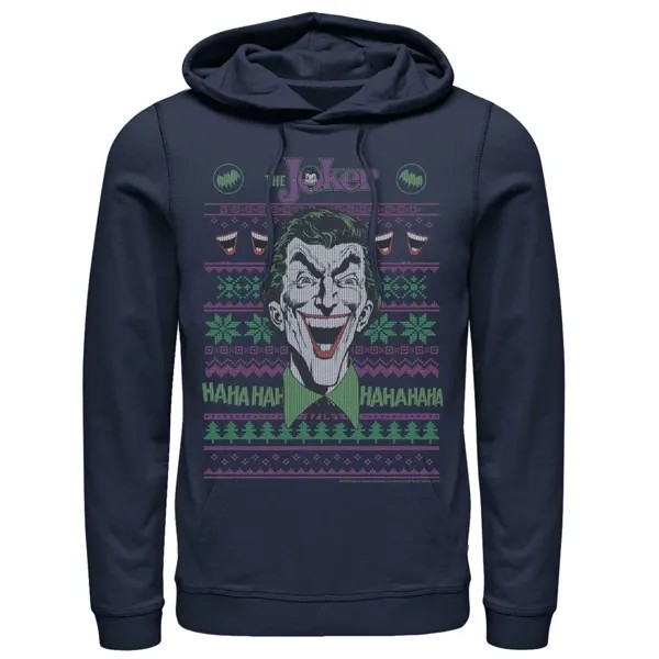 Мужская вязаная толстовка с капюшоном Batman Joker Head Shot DC Comics, синий