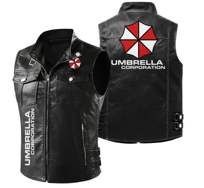 Жилет мужской с логотипом «Umbrella Corporation», мотоциклетная куртка без рукавов, на молнии, теплая кожаная безрукавка, весна