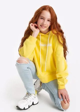 Жёлтое худи oversize с принтом Hoodie Yellow для девочки Gloria Jeans