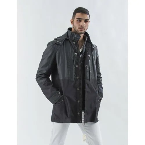 Куртка-рубашка GF Ferre демисезонная, силуэт прямой, капюшон, карманы, водонепроницаемая, внутренний карман, съемная подкладка, съемный капюшон, ветрозащитная, герметичные швы, подкладка, утепленная, размер 62, черный