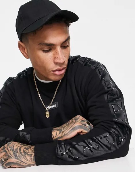 Черный свитшот с фирменной окантовкой ellesse