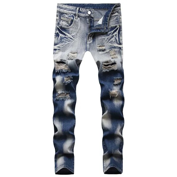Мужские модные синие джинсовые брюки, высококачественные зауженные рваные джинсы с дырками, уличные модные сексуальные джинсы, повседневные джинсы